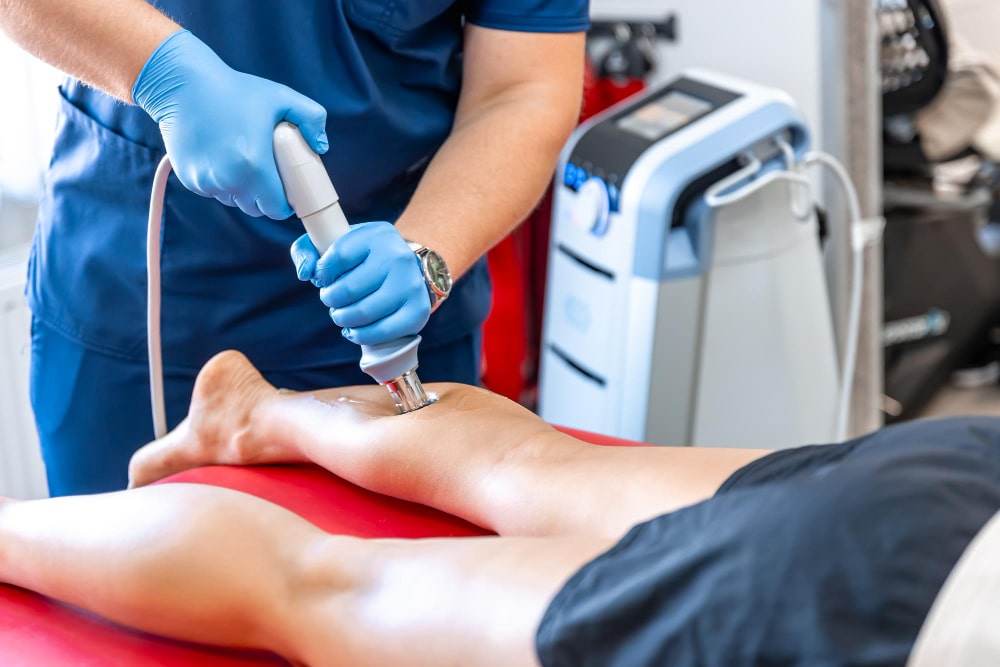 shockwave ultrasound therapy for treating shin split condition when patient came for orthopedic physical therapy treatment